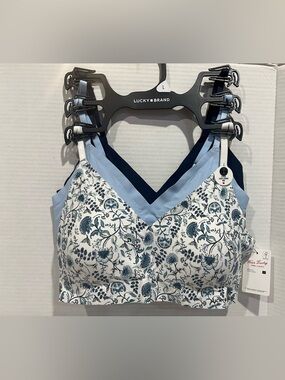 3-Pack LUCKY BRAND Laser Cut Lounge Bras with Removable Pads LARGE NWT
